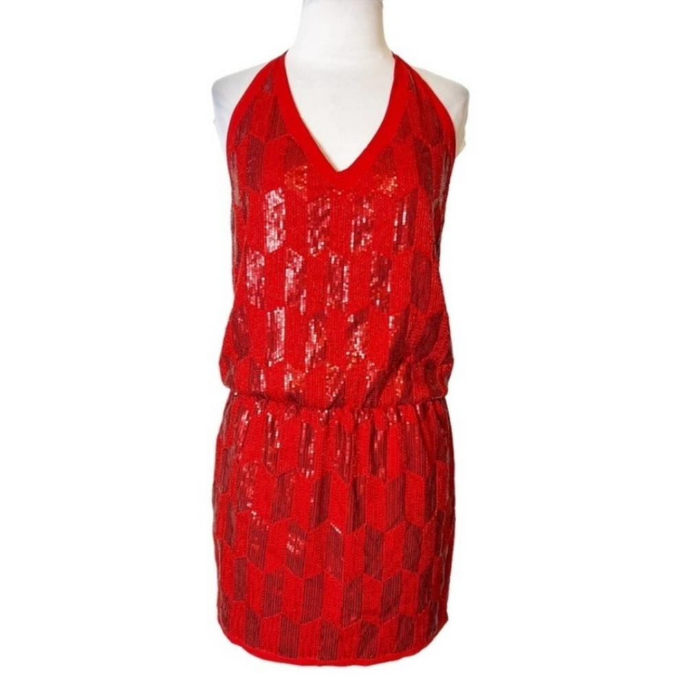 Sara Boo Sequin Beaded Halter Dress